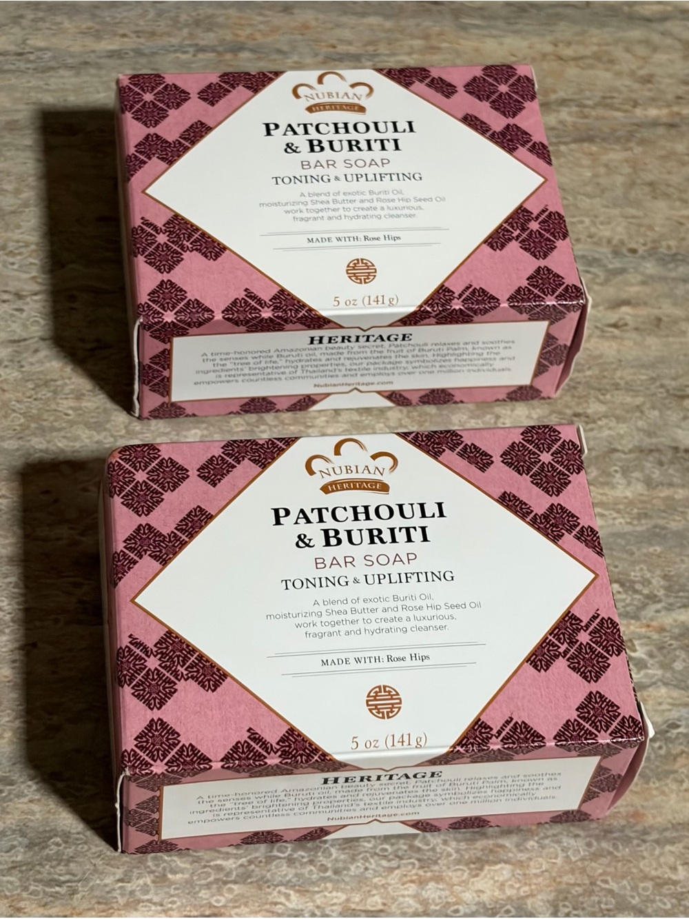 Nubian Heritage 2-Patchouli & Buriti Bar Soaps made with Rose Hips